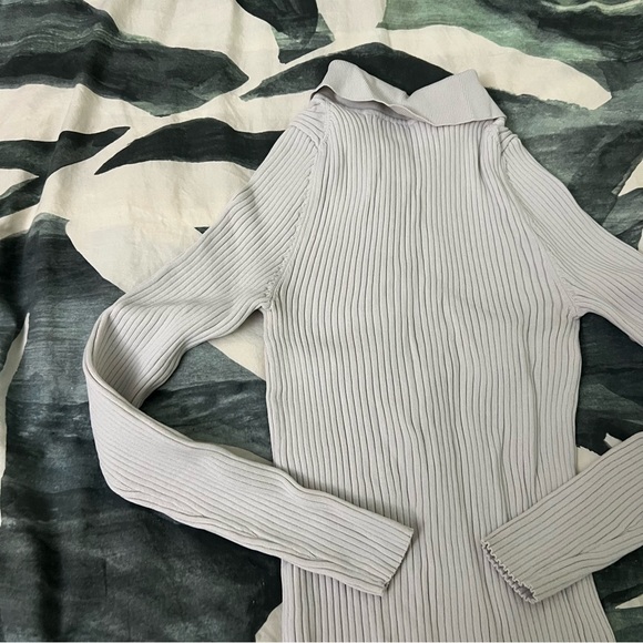 ZARA Grey Ribbed Button Down Long-Sleeve Collared Shirt Sweater Top Slim Shirt M - Picture 8 of 16